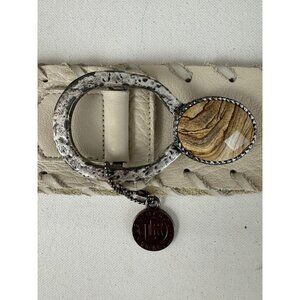 LEATHEROCK Ivory Leather Wide Belt With Whip Stitch Detail W/Stone Buckle Sz XL